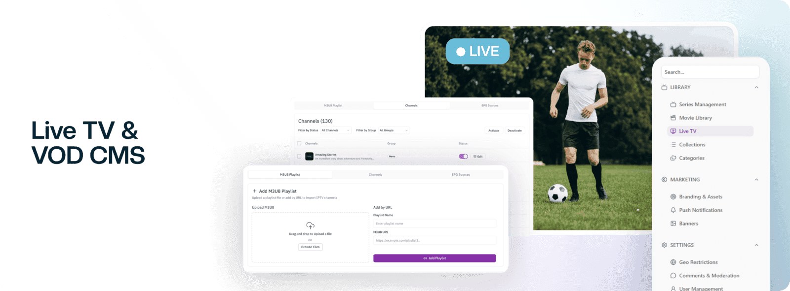 Système de gestion de contenu pour la télévision en direct et la VOD